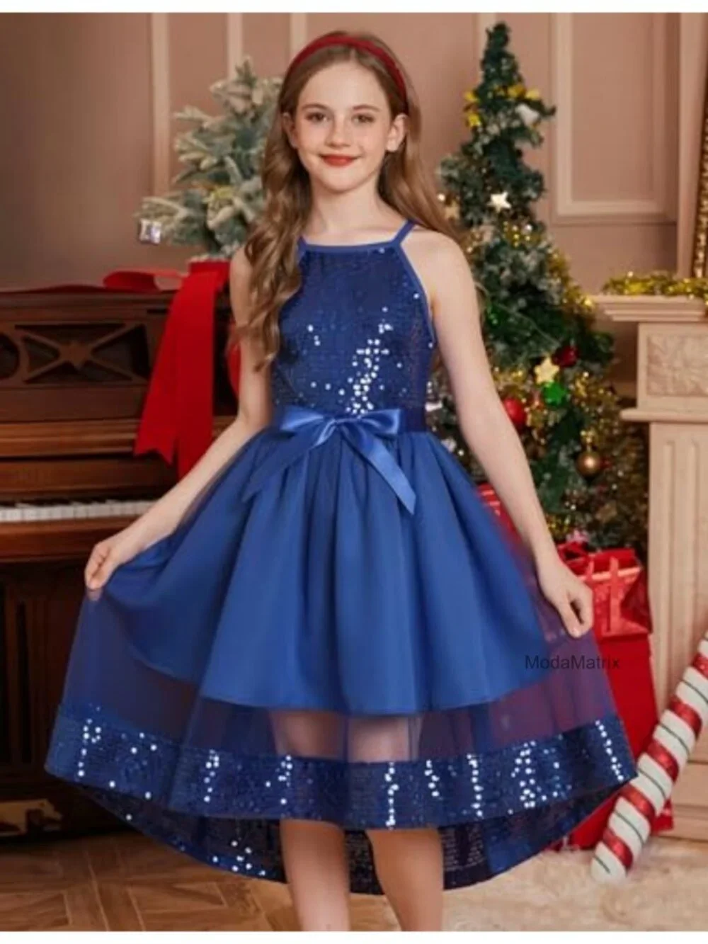 Girls Sequin Tulle Princess Party Dress Halter Sleeveless Formal Tutu